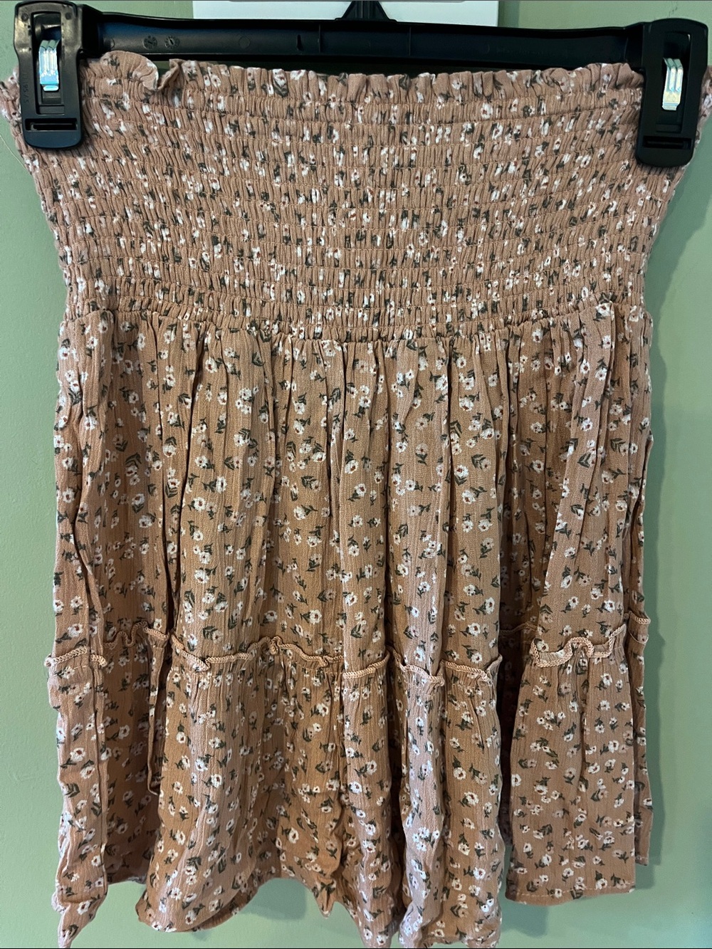 Smocked Waist Floral Mini Skirt - Brown